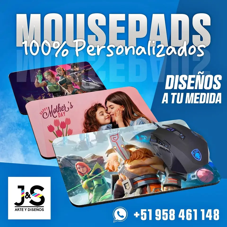 Mousepad personalizado de alta calidad, ideal para oficina, gamer o regalos corporativos. Impresión full color, base antideslizante y superficie suave. Disponible por unidad o al por mayor. ¡Envíos a todo el Perú!